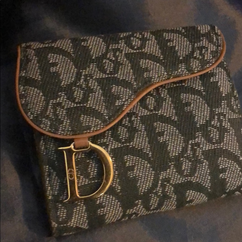 Dior green and tan leather wallet